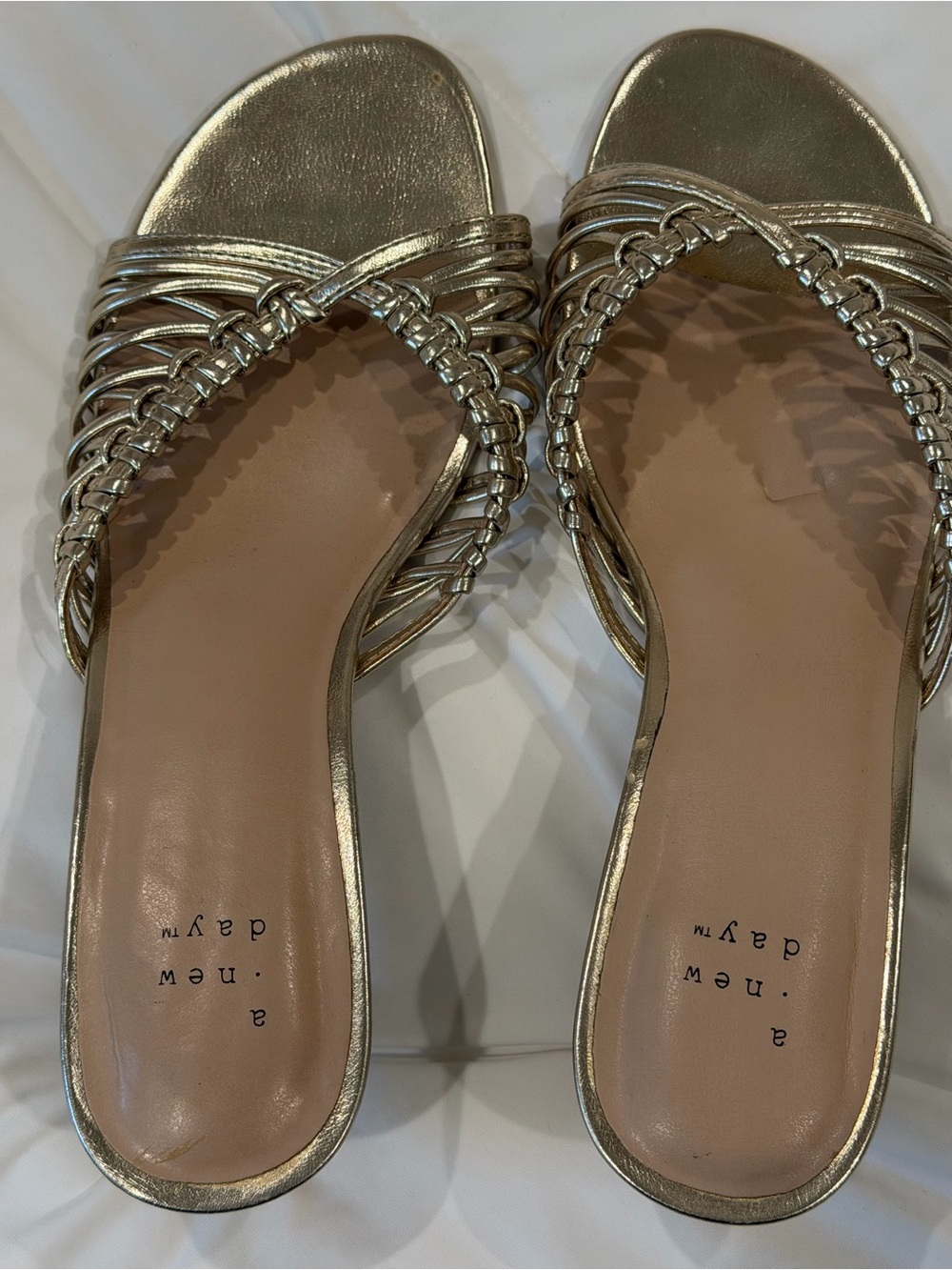 A New Way Metallic Gold Woven Strappy Mules - Picture 2 of 4
